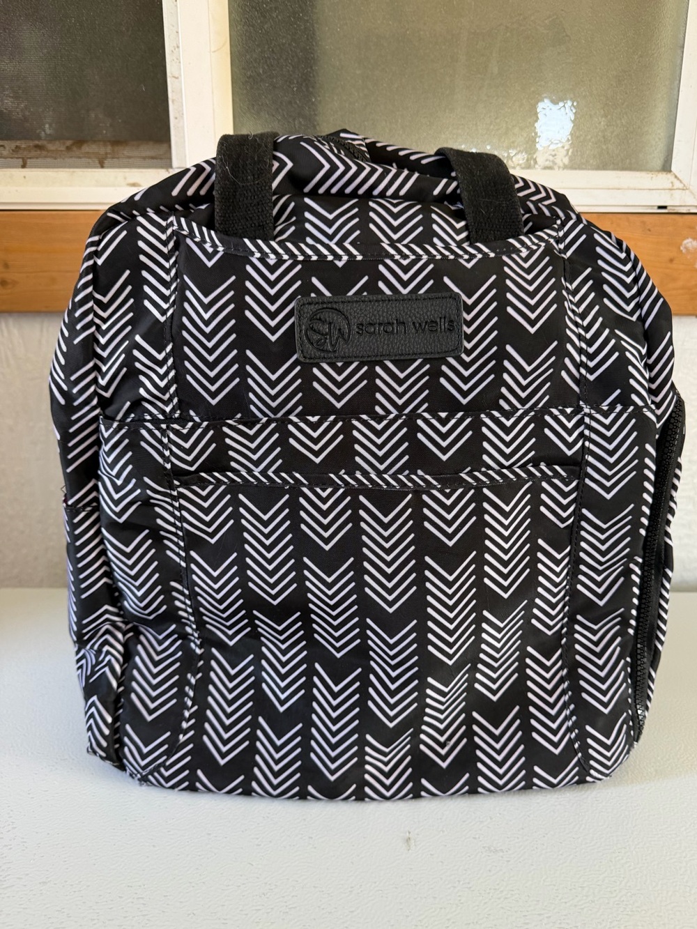 Sarah Wells Kelly Backpack Black White Chevron Print